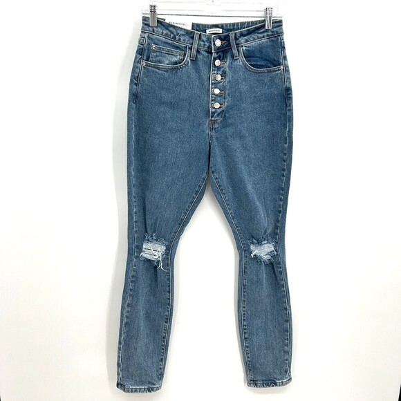 NWT WEWOREWHAT The Danielle High Rise Vintage Straight Distressed Denim Size 28 - Picture 2 of 9